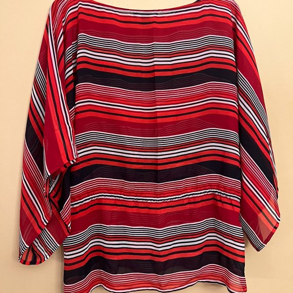 Chaps Women's Blouse Red, White, Blue Stripe Drawstring Waist, Size M - Picture 2 of 4